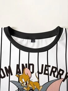 TOM & JERRY X SHEIN Kaos Pria Bergaris & Bergambar Kartun - Putih - View 5