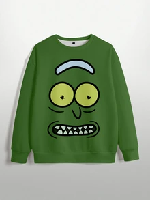 Rick and Morty X SHEIN كنزة رجالية برسومات كرتونية بياقة دائرية - أبيض - مشاهدة 3
