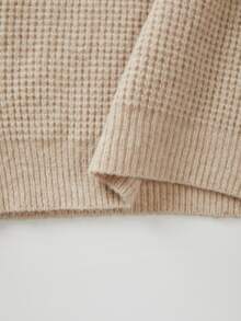 SHEIN 秋冬輕量燕麥色 Polo V領針織上衣，休閒極簡風，單穿或疊穿皆宜 - 杏色 - 查看 4