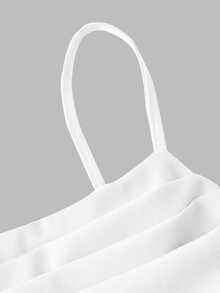 SHEIN MOD Pleated Lace Waistband Vintage Romantic Casual Elegant Spaghetti Strap White Midi Dress Wedding Vacation Party Mother Of The Bride Summer.Wedding.. - White - View 3