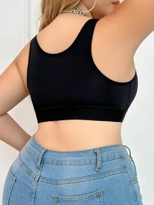 1 pieza Sostén de cierre frontal sencillo y liso para tallas grandes - Negro - Ver 2