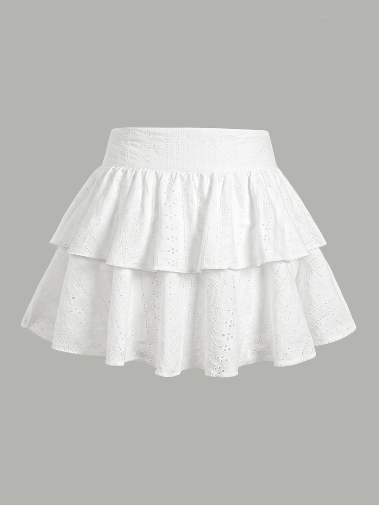 SHEIN Girlism Teen Girls, Tween Girl, Young Girls White Knitted Hollow Texture Pleated A-Line Skirt With Inner Leggings Double Pleated Hem Skirt, Summer Versatile White Skirt, Teen White Skirt, Young Girls Casual Sports Preppy Back To School Skirt - White - View 5