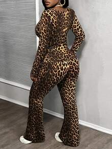 Slaydiva 2 piezas Conjunto informal de top y pantalones con estampado de leopardo para mujer - Multicolor - Ver 7