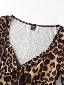 Slaydiva 2 piezas Conjunto informal de top y pantalones con estampado de leopardo para mujer - Multicolor - Ver 5
