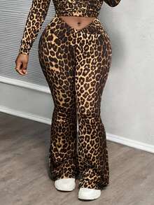 Slaydiva 2 piezas Conjunto informal de top y pantalones con estampado de leopardo para mujer - Multicolor - Ver 11