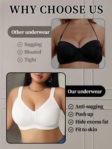 DesireSculpt 1pc Plus Size Seamless Wireless Bra, Lift - White - View 8
