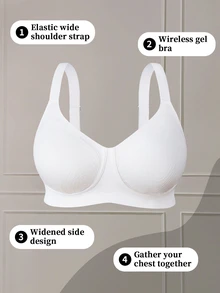 DesireSculpt 1pc Plus Size Seamless Wireless Bra, Lift - White - View 7