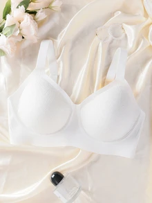 DesireSculpt 1pc Plus Size Seamless Wireless Bra, Lift - White - View 6