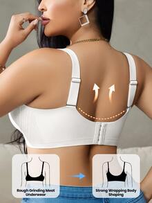 DesireSculpt 1pc Plus Size Seamless Wireless Bra, Lift - White - View 3