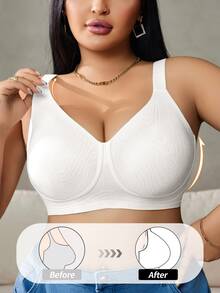 DesireSculpt 1pc Plus Size Seamless Wireless Bra, Lift - White - View 4