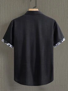 Manfinity Homme Men's Floral Print Button Front Casual Short Sleeve Shirt Men Black Trim Beach Holiday - Black - View 2