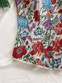 Soleia 女款彩色復古花卉編織提花宮廷風前扣式胸衣上衣，適合度假 - 彩色 - 查看 5