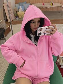 Sparklyn 青少年女孩休閒百搭純色運動衫 - 粉色 - 查看 10