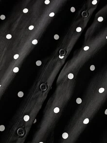 SHEIN LUNE Plus Size Casual Traditional Elegant Polka Dot Print Shirt, Spring/Autumn Fall Date Night Formal Black And White - Black and White - View 5