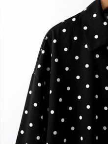 SHEIN LUNE Plus Size Casual Traditional Elegant Polka Dot Print Shirt, Spring/Autumn Fall Date Night Formal Black And White - Black and White - View 3