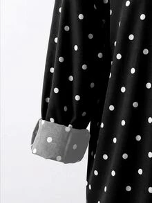 SHEIN LUNE Plus Size Casual Traditional Elegant Polka Dot Print Shirt, Spring/Autumn Fall Date Night Formal Black And White - Black and White - View 4