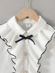 SHEIN Tween女孩開學百搭白色襯衫，休閒日常時尚，適合疊穿與外穿，畢業季與正式場合完美選擇 - 白色 - 查看 5