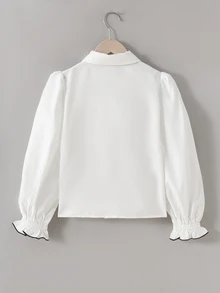 SHEIN Tween女孩開學百搭白色襯衫，休閒日常時尚，適合疊穿與外穿，畢業季與正式場合完美選擇 - 白色 - 查看 6