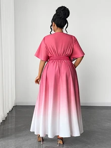 Maweii 大码女士优雅复古渐变短袖/长袖派对连衣裙 - 彩色 - 查看 4