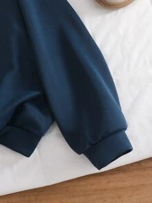 SHEIN 1件女童休閒運動衫，皇家藍運動衫布料與燈芯絨拼接，半拉鍊高領，星星印花，適合秋冬穿著 - 藍色 - 查看 6