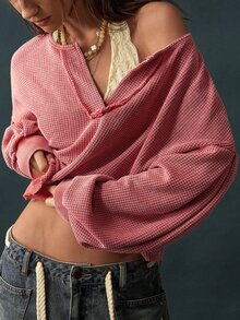 Bohemela Women's Casual Notch Neck Sweatshirt, Autumn Brunch Dusty Rose - Redwood - View 4
