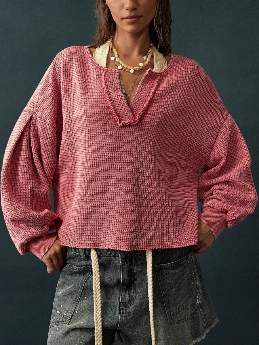Bohemela Women's Casual Notch Neck Sweatshirt, Autumn Brunch Dusty Rose - Redwood - View 1