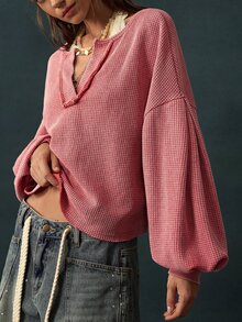 Bohemela Women's Casual Notch Neck Sweatshirt, Autumn Brunch Dusty Rose - Redwood - View 2
