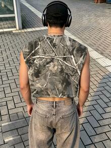 Resyla Men 夏季戶外男士背心，復古乾葉印花圖案，街頭風休閒背心，適合日常穿著與戶外運動 - 彩色 - 查看 2