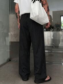 STEELVANCE Men's Fashion Commuter Striped Wide Leg Pants - Black - View 2
