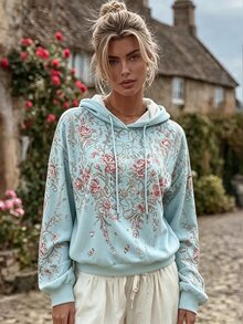 Selamara Sweatshirt Hoodie Wanita Kasual Musim Gugur Motif Bunga - MultiWarna - View 3