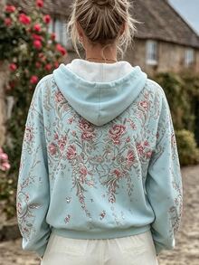 Selamara Sweatshirt Hoodie Wanita Kasual Musim Gugur Motif Bunga - MultiWarna - View 2