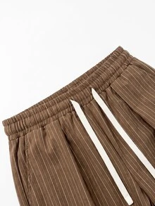STEELVANCE Men's Striped Drawstring Waist Casual Versatile Daily Wear Wide Leg Pants - Coffee Brown - View 5