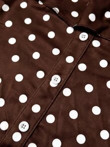 Lucivie Atasan Wanita Motif Polkadot Kontras Warna Ruffle Satu Bahu Terbuka Bahu dengan Kancing Palsu yang Mengencangkan Pinggang, Warna Putih Romantis Prancis Musim Semi/Panas, Cocok untuk Kencan dan Pakaian Sehari-hari - MultiWarna - View 5