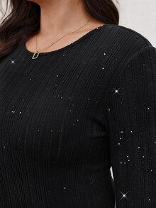 SHEIN Clasi Autumn/Winter Black Long Sleeve Thermal Lined Plus Size Women's T-Shirt Rave Night Wedding Sexy - Black - View 3