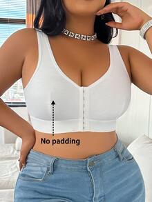 1 pieza Sujetador de cierre frontal de unicolor cómodo y casual para mujer de talla grande - Blanco - Ver 5