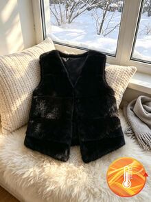 SHEIN Elladie kids Young Girls Cute Faux Fur Vest, Soft Fuzzy Sleeveless Jacket With Layered Design, Thicken Solid Plush Outerwear For Autumn Winter School Clothes - Black - View 1