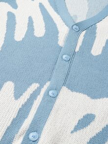 Manfinity Hypemode Men's Contrast Color Long Sleeve Single-Breasted Casual Knit Cardigan - Blue and White - View 8