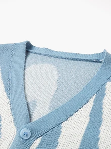Manfinity Hypemode Men's Contrast Color Long Sleeve Single-Breasted Casual Knit Cardigan - Blue and White - View 3