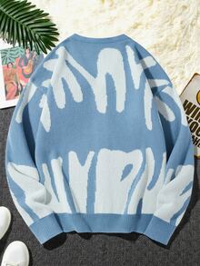 Manfinity Hypemode Men's Contrast Color Long Sleeve Single-Breasted Casual Knit Cardigan - Blue and White - View 2