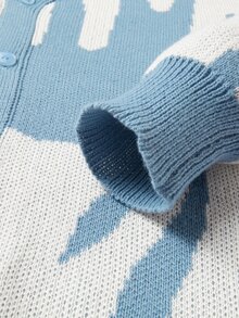 Manfinity Hypemode Men's Contrast Color Long Sleeve Single-Breasted Casual Knit Cardigan - Blue and White - View 5