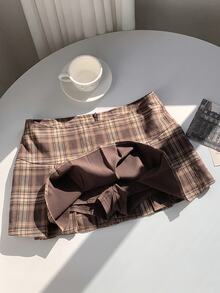 Comfortcana Summer Wide Waistband Fold Pleated Detail Skirt - Coffee Brown - View 6