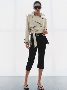 MOTF PREMIUM Áo khoác trench dáng ngắn thắt đai phong cách urban chic cho nữ, thu đông - Màu Khaki - Xem 5