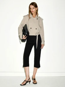 MOTF PREMIUM Áo khoác trench dáng ngắn thắt đai phong cách urban chic cho nữ, thu đông - Màu Khaki - Xem 9