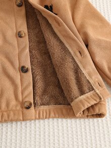 SHEIN 嬰兒男嬰女嬰秋冬休閒可愛百搭麂皮保暖內裡卡其色連帽夾克外套 中性嬰兒衣物 嬰兒冬季夾克 - 彩色 - 查看 6
