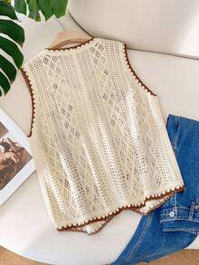 CosyJoli Plus Size Women Summer Embroidered Knit Cardigan Fall - Apricot - View 4