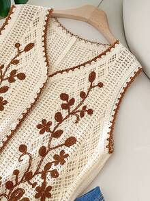 CosyJoli Plus Size Women Summer Embroidered Knit Cardigan Fall - Apricot - View 7