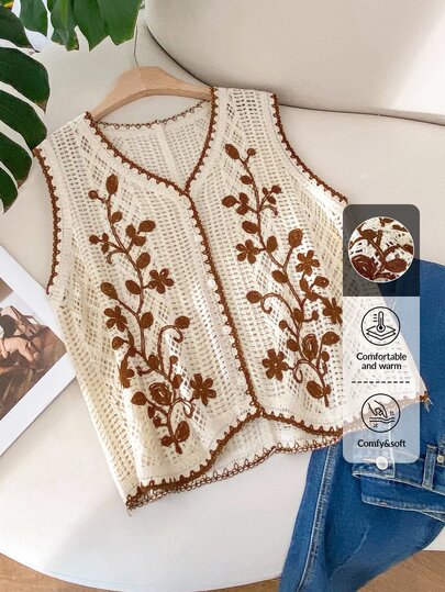 CosyJoli Cárdigan de punto bordado de verano para mujer de talla grande