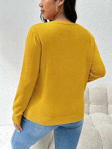 CosyJoli Women's Plus Size Casual Soft Form Business Casual Mustard Yellow Basic Cardigan, Autumn And / Office Dates School College - Yellow - View 13