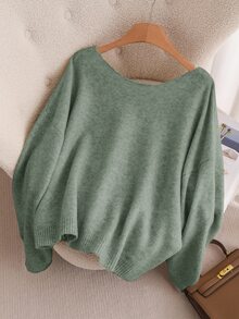 CosyJoli Women's Plus Size Bowknot Back Knitted Sweater, Fashionable & Comfortable Versatile Pullover For Autumn/Winter - Mint Green - View 6