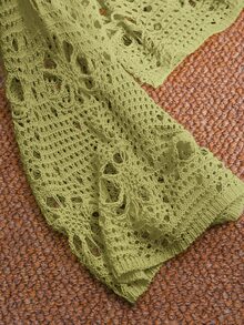 CosyJoli Plus Size Women Floral Hollow Out Batwing Sleeve Pullover Sweater Fall - Green - View 6
